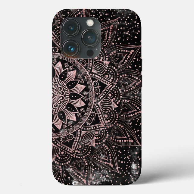 Elegant  Rose Gold Dots Mandala Marble  Case-Mate iPhone Case (Back)