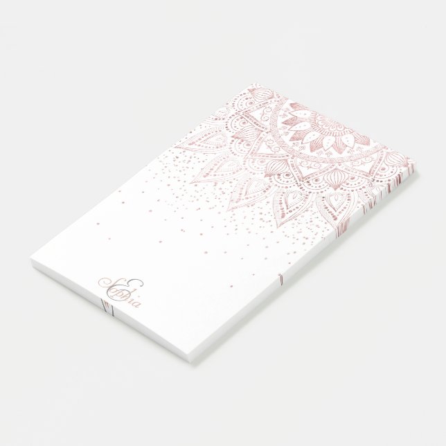 Elegant Rose Gold Dots Mandala Post-it Notes (Angled)