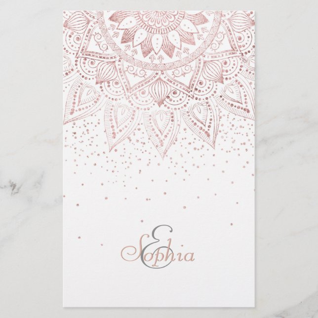Elegant Rose Gold Dots Mandala Stationery (Front)