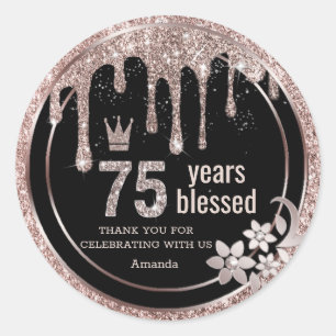 Elegant Rose Gold Drips Thank You Classic Round Sticker