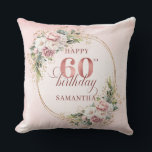 Elegant Rose Gold Dusty Pink Floral 60th birthday  Throw Pillow<br><div class="desc">✅ For matching items search 36-60 in my collections ✅ Celebrate a special milestone with this elegant 60th birthday pillow featuring watercolor rose gold, dusty pink and blush pink flowers, eucalyptus greenery, and a shimmering gold frame. This boho floral design adds charm and warmth to any space. A beautiful keepsake...</div>