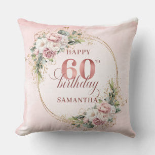Elegant Rose Gold Dusty Pink Floral 60th birthday  Throw Pillow