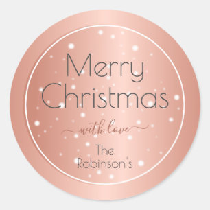 Elegant Rose Gold Effect Cute Christmas Snowflakes Classic Round Sticker