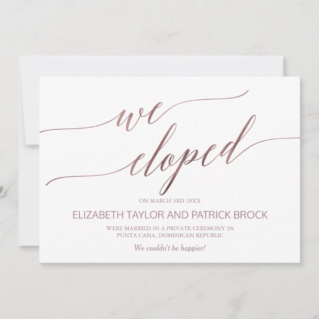 Élégant Rose Gold Elopement Faire-part (Devant)