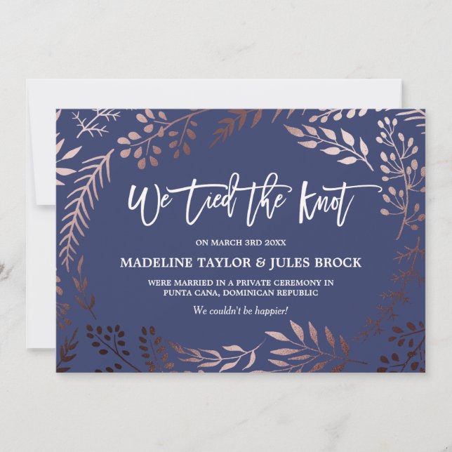 Elégant Rose Gold et Navy Elopement Faire-part (Devant)
