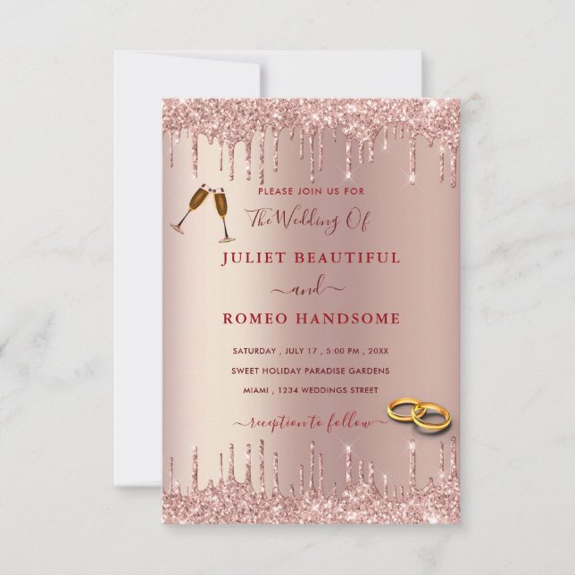 Élégant Rose Gold Faire-part de mariage Parties sc (Devant)