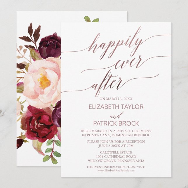 Elegant Rose Gold Floral Back Elopement Invitation (Front/Back)