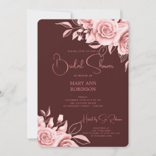 Elegant Rose Gold Floral Bridal Shower Burgundy  Invitation