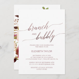 Elegant Rose Gold   Floral Brunch & Bubbly Invitation