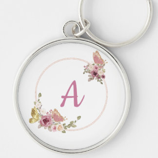 Elegant Rose Gold Floral Butterfly – Custom name Keychain