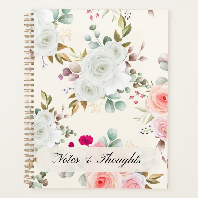 Elegant Rose Gold Floral Custom Name Planner (Front)