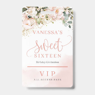 Elegant rose gold floral eucalyptus gold sixteen badge