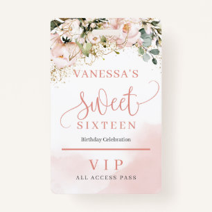 Elegant rose gold floral eucalyptus gold sixteen badge