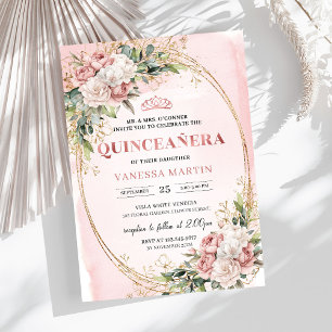 Elegant Rose Gold Floral Eucalyptus Quinceañera   Invitation