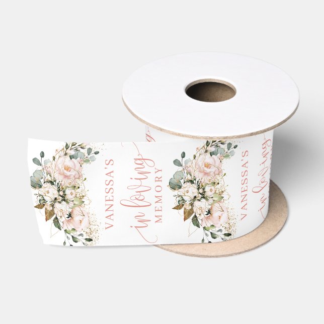 Elegant rose gold floral eucalyptus Remembering Satin Ribbon (Spool)