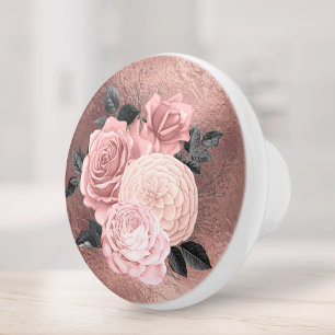 Elegant Rose Gold Floral Foil Ceramic Knob