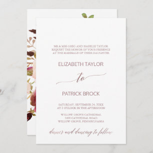 Elegant Rose Gold   Floral Formal Wedding Invitation
