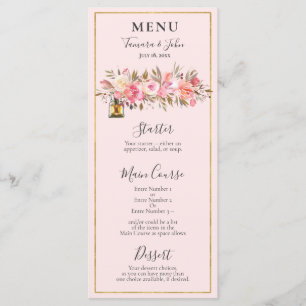 Elegant Rose Gold Floral Lanterns Reception Menu