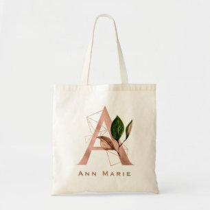 Elegant Rose Gold Floral Monogram Bridal Party Tote Bag