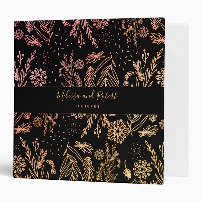 Elegant Rose Gold Floral Pattern signature Binder (Front/Inside)