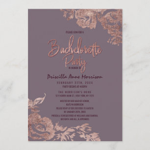 Elegant Rose Gold Floral Purple Mauve Bachelorette Invitation
