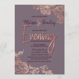Elegant Rose Gold Floral Purple Mauve Evening Invitation