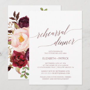 Elegant Rose Gold   Floral Rehearsal Dinner Invitation