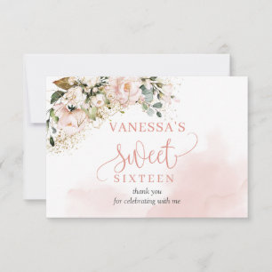 Elegant rose gold floral sage 16th Birthday Party  Thank You Card