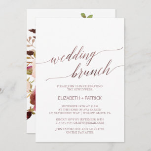 Elegant Rose Gold   Floral Wedding Brunch Invitation