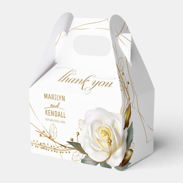 Elegant Rose Gold Floral Wedding Favor Box (Front Side)
