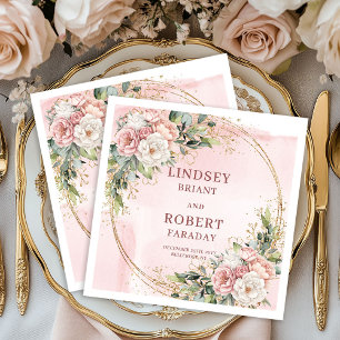Elegant Rose Gold Floral Wedding Paper Napkins