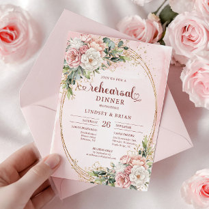 Elegant Rose Gold Floral Wedding Rehearsal Dinner Invitation