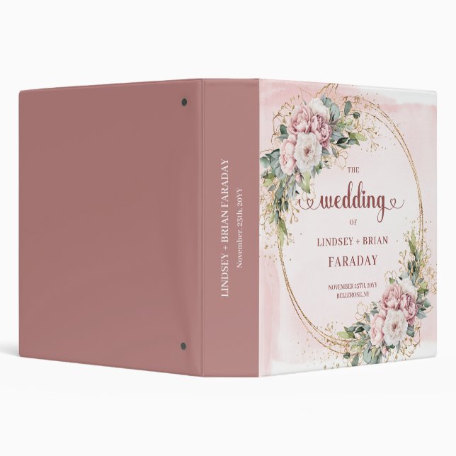 Elegant Rose Gold Floral Wedding Ring Binder (Background)