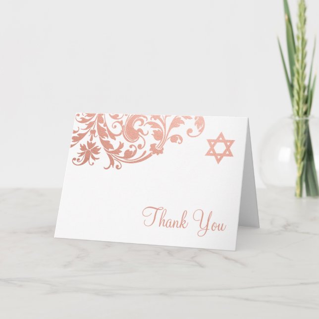 Élégant Rose Gold Flourish Bat mitzvah Merci (Devant)