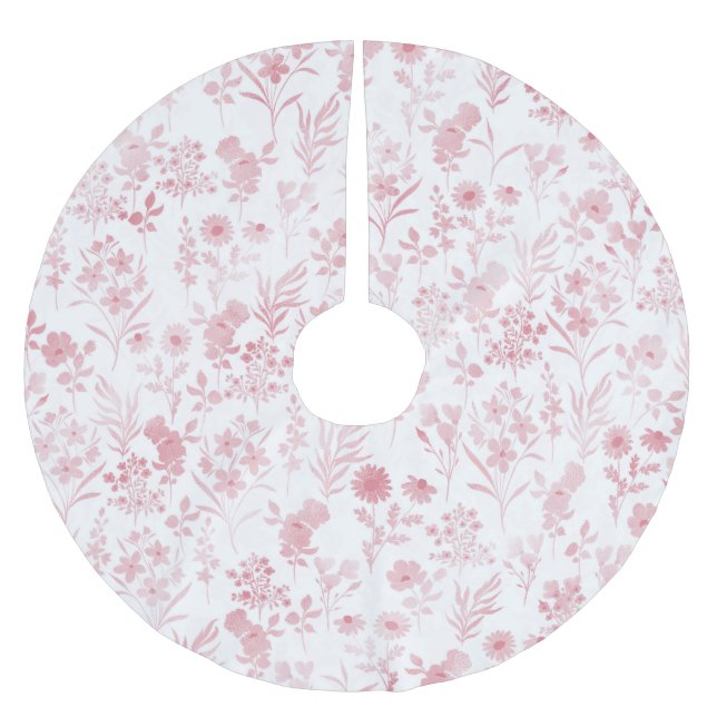 Elegant Rose Gold Flowers White Botanical Brushed Polyester Tree Skirt (Front)