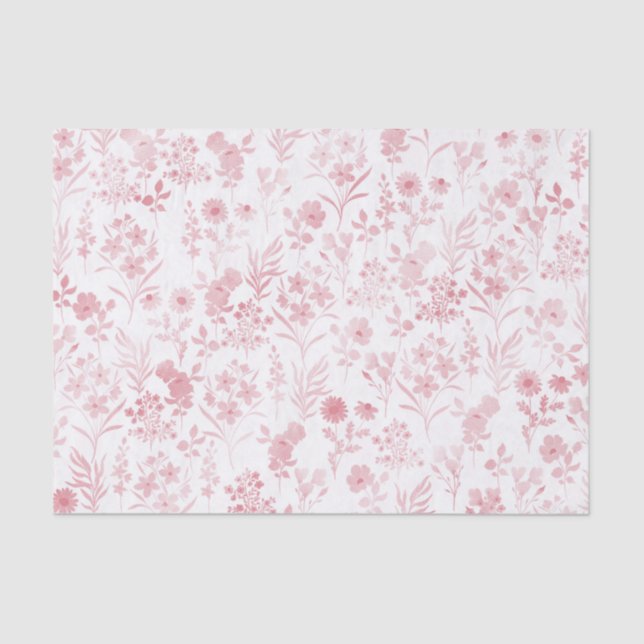 Elegant Rose Gold Flowers White Botanical Tissue Paper (Front)