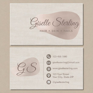 Elegant Rose Gold Foil Abstract Linen Blush Business Card