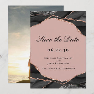 Elegant Rose Gold Foil Agate Wedding Photo Save The Date