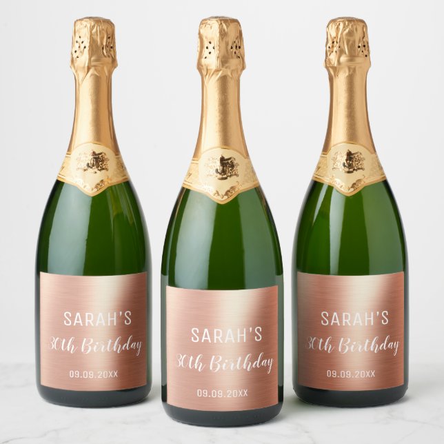 Elegant Rose Gold Foil Any Age 30th Birthday Sparkling Wine Label (Bottles)