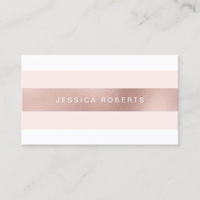 Elegant Rose Gold Foil Blush Pink Stripes Pattern Business Card (Front)