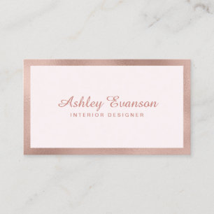 Elegant Rose Gold Foil Border on Blush Pink Business Card
