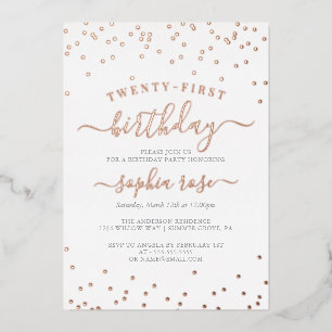 Elegant Rose Gold Foil Calligraphy 21st Birthday 