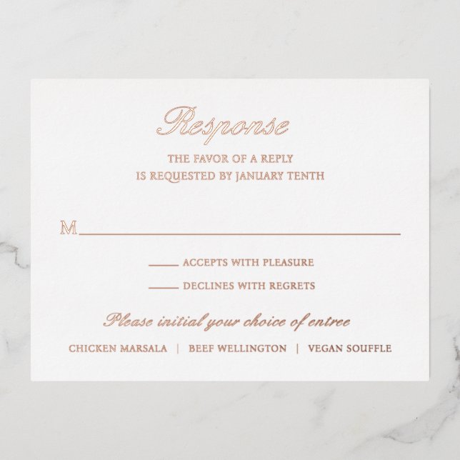 Elégant Rose Gold Foil Mariage officiel Carte RSVP (Recto)