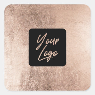 Elegant rose gold foil modern square add your logo sticker