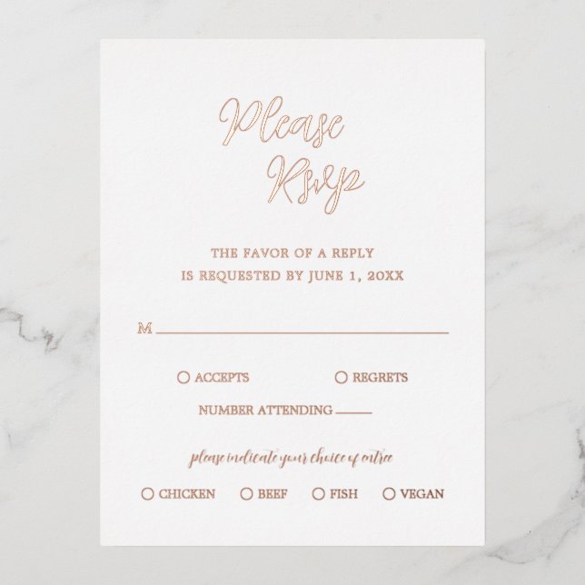 Elégant Rose Gold Foil Moderne Mariage Carte RSVP (Recto)