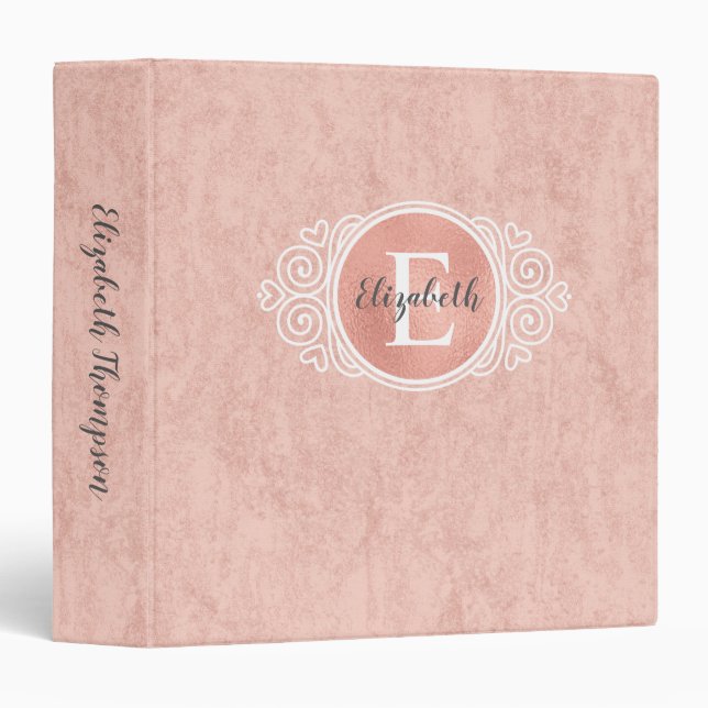 Elegant Rose Gold Foil Monogram Name 3 Ring Binder (Front/Spine)