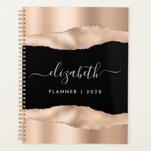 Elegant Rose Gold Foil Monogrammed Black Planner