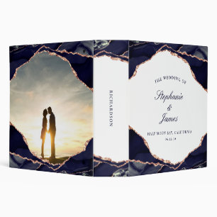 Elegant Rose Gold Foil Navy Agate Wedding Album Binder