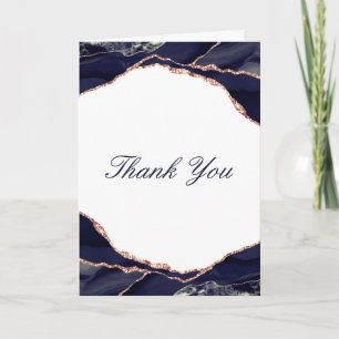 Elegant Rose Gold Foil Navy Agate Wedding Photo Thank You Card