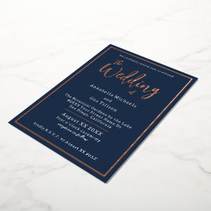 Elegant Rose Gold Foil on Navy Blue Wedding